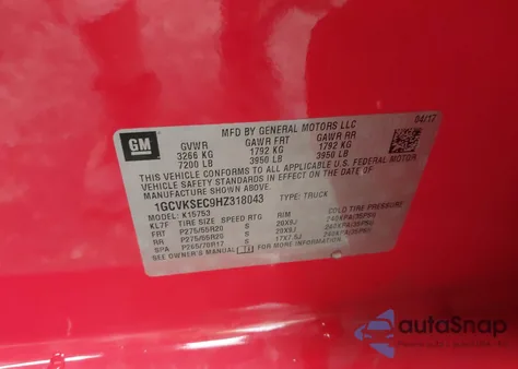 2017 Chevrolet Silverado 1500 1Lz from USA, damaged, VIN 1GCVKSEC9HZ318043